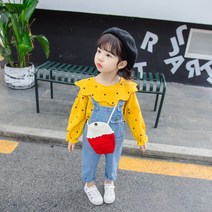 레드호호 키즈봄신상 땡땡이 노랑블라우스 멜빵청바지 여아상하복 세트