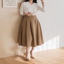 여자 아메카지 플레어 오버핏 주름 A라인 롱스커트