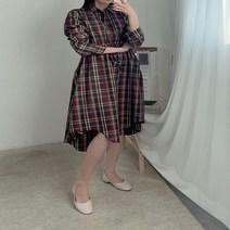 오슈 여성 지루하지 않은 체크 패턴으로 피크닉 셔츠 롱원피스