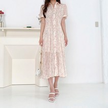 리엘라 와피컨 플라워 카라 반팔 롱 원피스