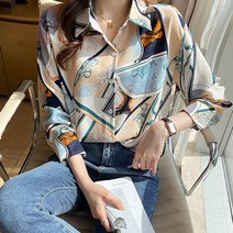 이노뱅크 루즈핏 스카프 패턴 셔츠 블라우스 INO347A