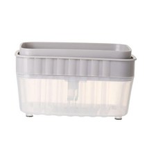 주방 비누 디스펜서 비누 액체 펌프 병 휴대용 다목적 300ml 실용 비누 디스펜서 스크러버 홀더, 회색, 13.2cmx9cmx7cm, PP, 1개