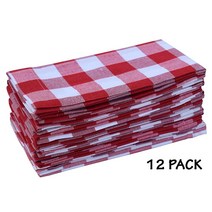 Linen Clubs 12개 팩 블랙 - 화이트 100% 면사 염색 깅엄 체크 디너 냅킨 45.7 x 45.7cm(18 x 18인치) 웨딩 냅킨 칵테일 냅킨 원단 냅킨 면 냅킨 연, Red/White