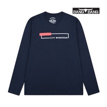 뱅뱅 뱅뱅 공용 프린트 긴팔 면 티셔츠_네이비_NTE26069
