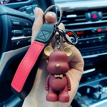 곰돌이열쇠고리 인형키링 자동차키링 귀여운 수지 키 체인 매력 넥타이 곰 펜던트 여성 가방 자동차 열쇠, 01 KY009-01