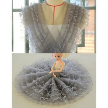 면 레이스 원단 15cm 너비 얇은 명주 그물 다섯 레이어 주름 메쉬 패브릭 자수 프린지 리본 칼라 가장자리 프릴 트림 드레스 guipure 바느질 장식, 회색