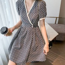 요모조모 1966 원형 패턴 V넥 랩 원피스