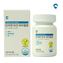 국내생산 최초 비건인증 단자연 비건 비타철분 (60정 2개월분) 비헴철 24 mg 비타민B12 비타민C단자연 비건 비타철분, 500mg x 60정 1개