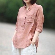 알리팡(Alipang) 여성 봄 여름 상의 반소매 반팔 차이나넥 차이나카라 셔츠 블라우스 쉬폰 기본핏 루즈핏 카라셔츠 캐주얼셔츠 시원한 린넨