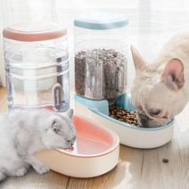 디그펫 고양이 강아지 식기 반자동 사료 자동급식기 반자동급수기 자율 배식기 3종 4컬러, 1. 대용량 반자동 식기+급수기세트, 핑크