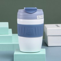 Lanling 텀블러 보온병 스테인레스 귀여운 커피 보온보냉 보온물병, 370ml, 푸른 색