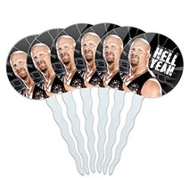 GRAPHICS MORE WWE Stone Cold Steve Austin Hell Yeah Cupcake Picks Toppers Decoration Set of 6, 1