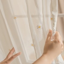 데이지 플라워 자수 쉬폰 작은창커튼