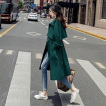 여성 트렌치코트 안감이있는 여성 코트 봄 가을 새 재킷 영국 스타일 코트 드로우 스트링 윈드 브레이커 중간 길이 Femme Overwear Green 67
