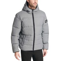 DKNY 남성용 방수 울트라 로프트 후드 로고 패딩 재킷 (표준 및 빅 & 톨) 뉴 헤더 그레이