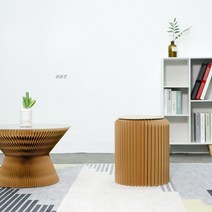 인테리어 종이 의자 스툴 골판지 디자인 모던 현대, 브라운 높이 28cm 지름 32cm  무료쿠션