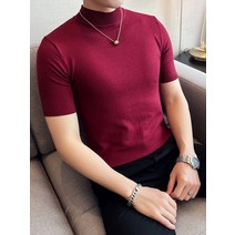 목폴라 남성 반팔 스웨터 봄과 가을 고급 반팔 이너웨어 2023 새로운 하프 하이 칼라 바닥 니트 스웨터