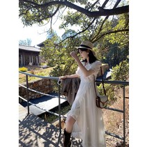 코디 라인 프린트 꽃무늬 우먼 프릴원피스 레이스 밑단 드레스 쉬폰 플라워 빅