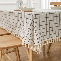 식탁보 직물면 린넨 체크 무늬 티 테이블 테이블 매트, 120 X170cm, 화이트 그리드 (술)