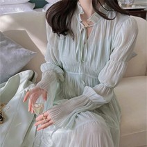 88 66 원피스 빅사이즈 편안한 77 해외 Nuomi 홈 프랑스 VNeck 레트로 경적 긴 소매 드레스 2022 봄 스타일 나무 귀