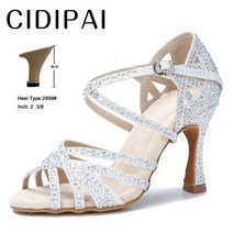 CIDIPAI 라틴 댄스 신발 여성 살사 공연 볼룸 반짝이 실내 파티 황금 결혼식, 없음, Silver 6cm heel+11