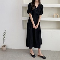 셀러허브 패션 [] 여성 데이트룩 청순한 데일리룩 퍼프 브이넥 롱원피스