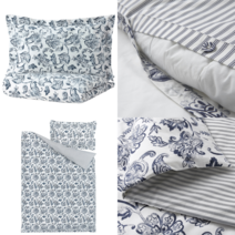 이케아 이불커버세트 JUNIMAGNOLIA 유니망놀리아 이불커버+베개커버 화이트/다크블루 150x200/50x80 cm