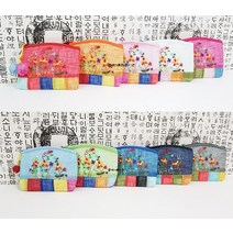 고급모시 꽃자수사각 색동동전지갑/외국인선물/전통색동동전지갑/명절선물/한국관광기념품, 연두