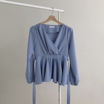[랜덤플레이] 브이넥 허리 슬림 블라우스