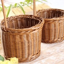 기타 PVC 브라운 손잡이 바구니 [작은원통], 1개