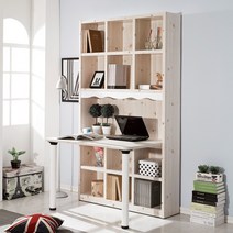 [인테리어 책장/실속구매1위] 파로마 포잉 책장 책상 세트 1200, 화이트삼나무