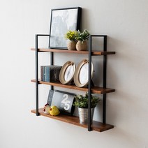 우드앤데코 아이언 원목 3단 벽선반, 멀바우원목
