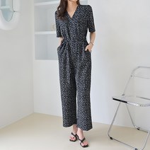 데일리앤 테일러 여자 여름 브이넥 반팔 와이드 점프수트