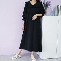 빅걸스토리 여성 빅사이즈 카라 프릴 훌 루즈핏 롱 원피스