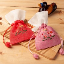 하마공방 미니 꽃자수 전통 복주머니, 1개, 청바지색