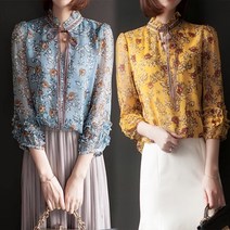 SAMARA 자체제작 츄잉 봄 플라워 프릴 여성 블라우스