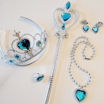 올리브파티 공주 왕관 요술봉 반지 목걸이 귀걸이 생일파티 브라이덜샤워 소품세트, 1세트, 블루