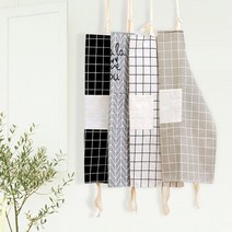 북유럽 체크 패턴 주방 패브릭 코튼 천 앞치마, 상품선택, 브라운