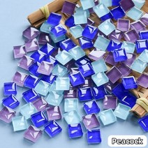 300g/10.58oz (약. 300pcs) 유리 모자이크 타일 1cm/0.39in 사각형 공예 DIY 만들기 재료 0.4mm/0.15in 두께, 300g-10.58oz, Peacock
