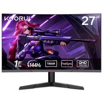 KOORUI 게이밍 모니터 27인치 모니터 곡률곡면커브형 PC 모니터 액정 디스플레이QHD(2560 1440)144Hz1ms(MPRT)DPx1 HDMIx2 게임 모드(FPSRPG)PS4PS5XboxPCMacAV 대응각도 조정