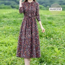 중년여성 40대 50대 플라워패턴롱원피스 린넨 투피스가을원피스 상견례 하객룩면화