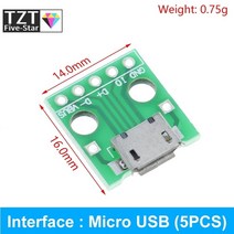 USB 수 커넥터/미니 소형 마이크로 usb-dip 어댑터 암 커넥터 2.54 B -C USB2.0 3.0 PCB 변환기 5 개, [01] 5개 세트 USB-01