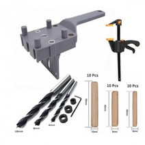 목공 지그 펀치 로케이터 핸드 헬드 우드 Doweling 드릴 비트 펀칭 나무 Dowel 관절을위한 수직 포켓 홀 키트, 04 gray set