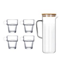 1.2L 투수 용기 밀폐형 냉장고 주스 용기 4 컵 포함 우유 레모네이드 주스 상그리아 집들이 선물 용 맑은 물 주스, 25x8cm, 유리, 나무 뚜껑
