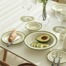 오발볼 타원형접시 스파게티접시 오벌플레이트 파스타볼 디저트 브런치그릇, 스프링 그린