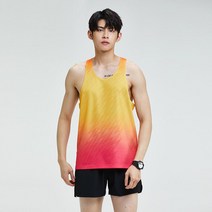 마라톤싱글렛 트레이닝 조끼 유니폼 민소매 마라톤 러닝 기능성, 옐로우 레드 (세트)