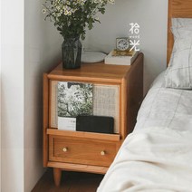 라탄 사이드 테이블 틈새 협탁 일본식 침대 탁자 콘솔, J