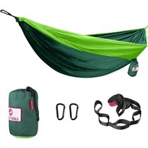 Tahoe Trails 나무 스트랩이 있는 2인용 더블 캠핑 해먹 하이킹 여행 배낭여행 및 뒷마당용 경량 휴대용 나일론 낙하산 해먹 블랙 n 라이트 그레이, Forest Green Light Green