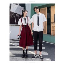 웨딩 촬영 커플 룩 커플 시밀러룩 뷔스티에 멜빵 넥타이 원피스