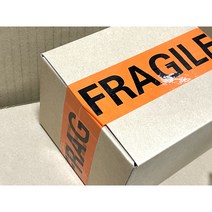 영문 취급주의 스트롱 오렌지 박스테이프 파손주의 경고 fragile 4.8cm 100m, 1개